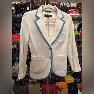Pre-love Rag & Bone Ivory Blazer Jacket w/ Turquoise Tweed Trim